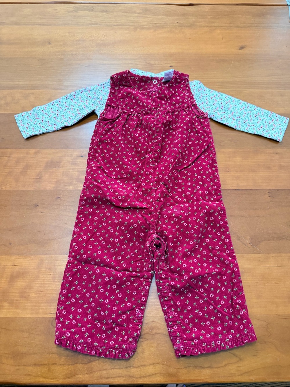 Gymboree Red Floral Corduroy Overalls with Matching Floral Bodysuit